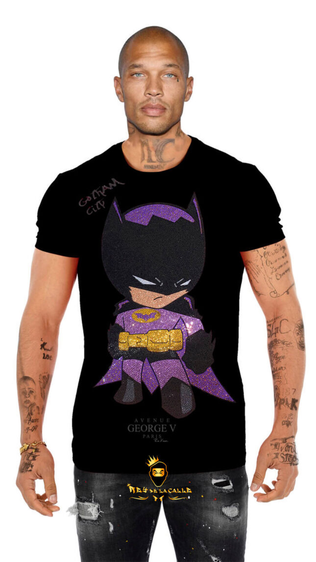 Camiseta Avenue George V París Negra Pedrería Brillante Batman