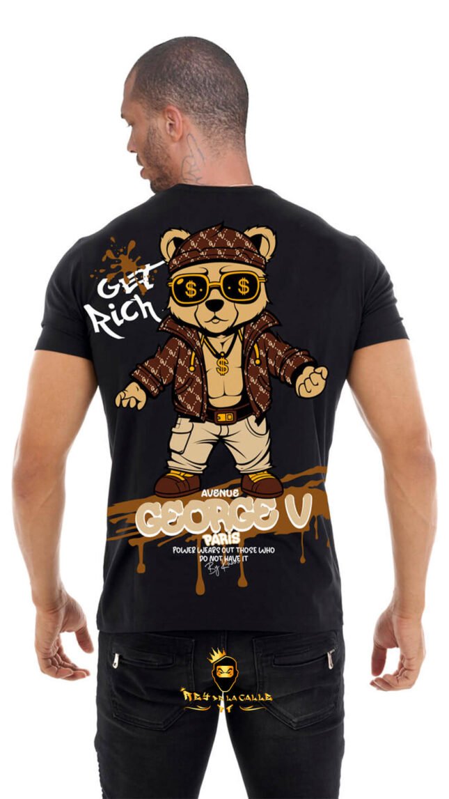 Camiseta Avenue George V París Pedrería Brillante Oso Get Rich